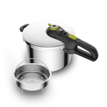 Скороварка Tefal Secure 5 Neo 6л, нержавіюча сталь, 22см, з кошиком та триножником, 2 рівні приготування, система безпеки Secure 5, для всіх типів плит (включаючи індукційні), підходить для посудомийки, P2530738