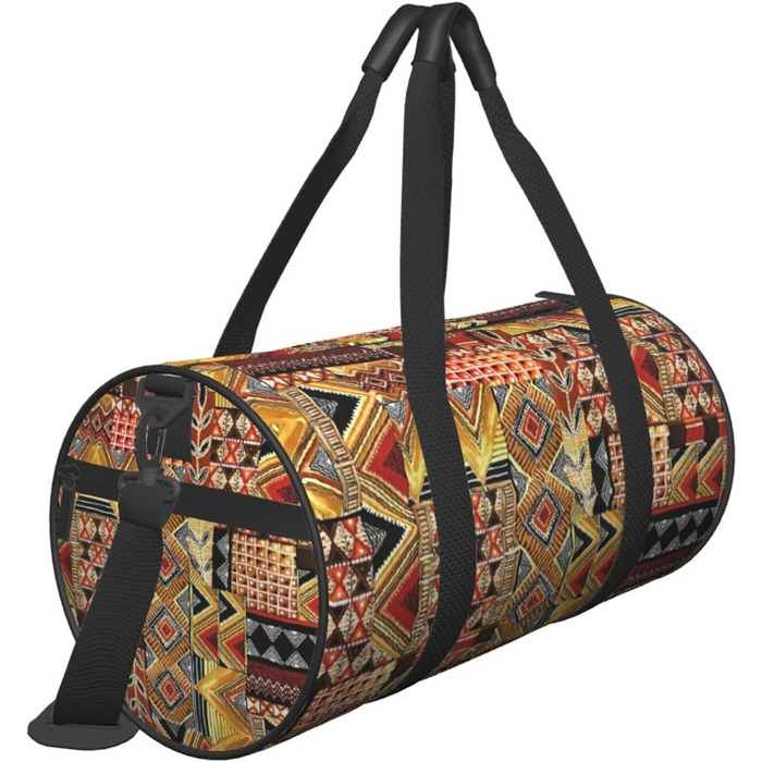 Спортивна сумка, дорожня сумка, з африканським текстилем, візерунок печворк, сумка для подорожей на вихідні, чорна, універсальний розмір, сумка для подорожей