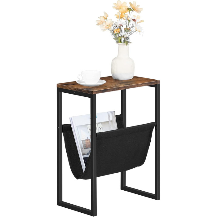 Вузький бічний столик HOOBRO, тумбочка з тканинною петлею для журналів, диван-столик, підходить для невеликих приміщень, спальні, вітальні, офісу, темно-коричневий EUBF66BZ01