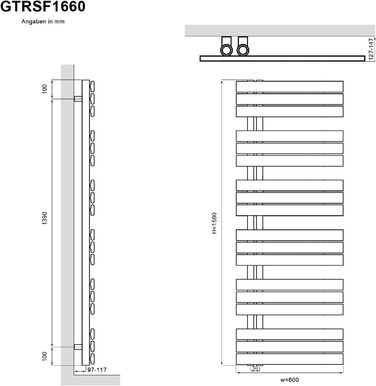 Радіатор для ванної кімнати Плоский рушникосушарка 1590 x 600 мм Білий Рушникосушарка біла Панель бокового підключення Рушникосушарка 1593W