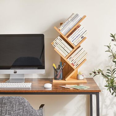 Книжкова полиця YMYNY у формі дерева, 4-рівнева перегородка для кімнати, сучасна дерев&39яна полиця для книг/фільмів/компакт-дисків, вузька підставка для спальні, домашнього офісу, натуральний колір HBC014N 60 см 4 яруси натурального кольору