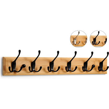 Гачки для одягу дерево - вішалка дерев'яна з 6 гачками чорного кольору - 59 см - гачки для одягу настінні - настінна вішалка для п