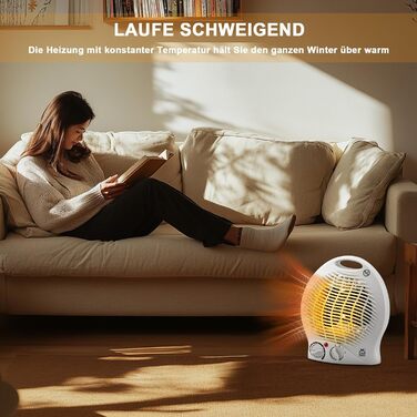 Портативний електричний обігрівач потужністю 2000 Вт з 3 режимами (холодне повітря/1000 Вт/2000 Вт) для приміщень площею до 15 м, захист від перекидання, захист від перегріву, тихий та енергозберігаючий з мідним двигуном для спалень та офісів