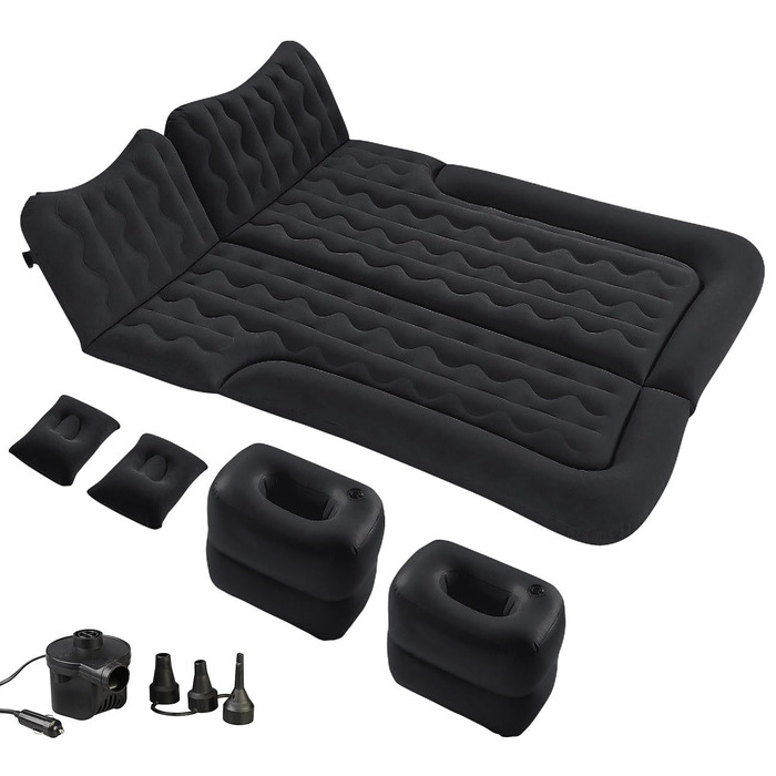 Надувний матрац Lescars Надувний автомобільний матрац XXL 180 x 135 см, з 12-вольтовим повітряним насосом та мішком (дорожній надувний матрац, автомобільний матрац, подушка сидіння)