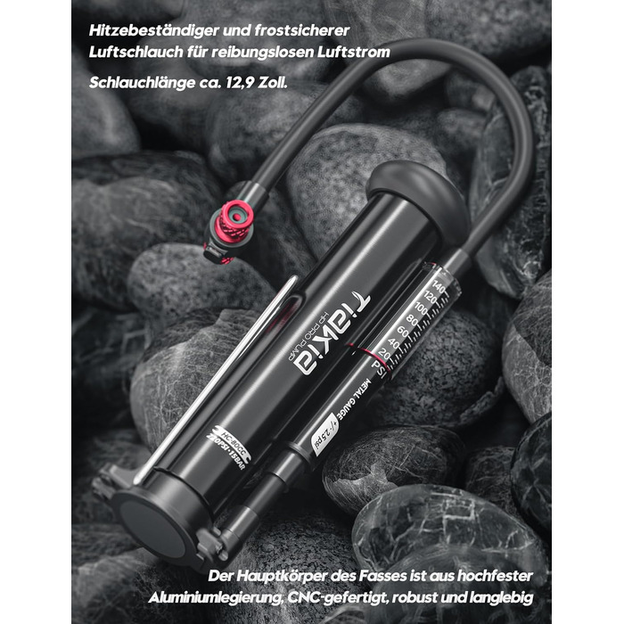 Велосипедний насос Tiakia з манометром, маленький велосипедний насос для всіх типів вентилів, алюмінієвий міні-насос для підлоги, портативний насос для шин для вентилів Schrader та Presta, для шосейних та гірських велосипедів, 220 PSI/15 BAR