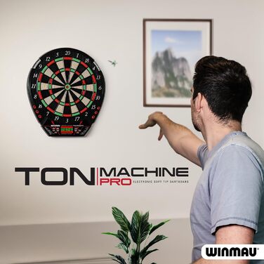Електронна мішень для дартсу Winmau - Ton Machine з м&39яким наконечником, набір електронних дартсу з понад 90 іграми та цифровим табло для 8 гравців - 2 дротики, мотузка для метання, 10 пластикових наконечників