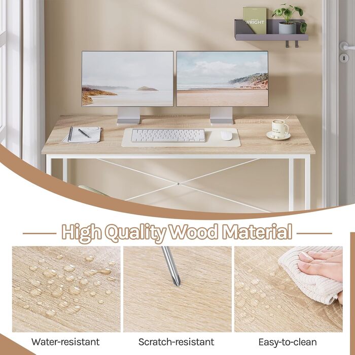 Письмовий стіл, комп&39ютерний стіл 140x60 см, офісний стіл, ПК-стіл, з металевим каркасом, для офісу, домашнього офісу, кабінету, спальні, виготовлений з дерев&39яного матеріалу, світлий дуб 140x60 см, світлий дуб білий