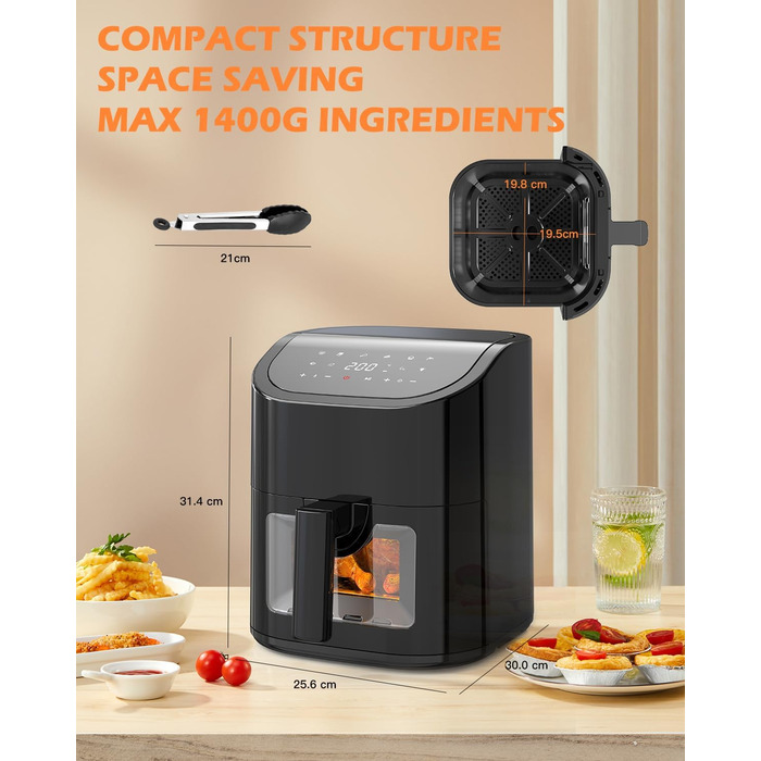 Фритюрниця EUARY Hot Air Fryer 4.5 л Фритюрниця з 8 програмами, фритюрниця з книгою рецептів німецькою мовою, фритюрниця гаряче повітря без жиру, фритюрниця з книгою рецептів німецькою мовою. 4,5 л