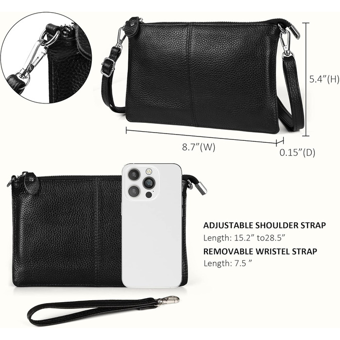 Жіноча сумка-клатч befen з натуральної шкіри, маленький кроссбоді, з RFID-блокуванням, блискавкою, плечовим ремінцем та ремінцем на зап&39ястя, чорного кольору