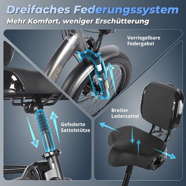 Колісний складний електровелосипед 48V 23.45Ah акумулятор 115KM шосейний офіційний Жіночий електровелосипед 180KG, електричні велосипеди 65Nm, Fat електровелосипед для чоловіків 20 дюймів, вантажний електровелосипед IPX5 оновлення, синій, шосейний акумуля