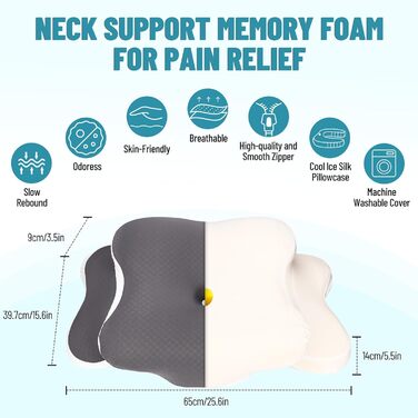 Подушка для шиї, ортопедична подушка для підтримки шиї від болю в шиї та плечах, ергономічна подушка для сну на боці, спині та животі, з охолодженням, чохол, який можна прати