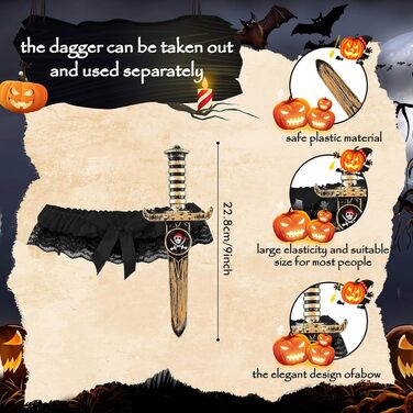 Набір із 2 предметів для підв&39язок на Хелловін, костюм пірата для жінок, підв&39язка для ніг у формі піратського кинджала, для косплею, вечірок на Хелловін, заходів у піратському стилі, чорний, один розмір