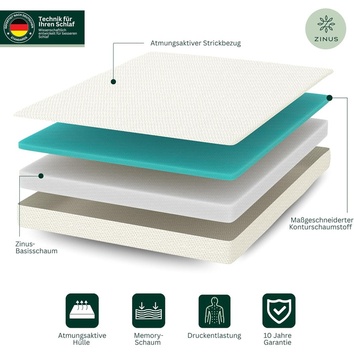 Матрац Zinus 140x200 см H2/H3 - Висота 11 см - Ергономічний матрац з холодної піни 140x200 см - Згортається матрац середньої жорсткості - Сертифіковано Oeko-TEX - Виготовлено за німецькими стандартами 140 x 200 см Висота 11 см Холодний гель