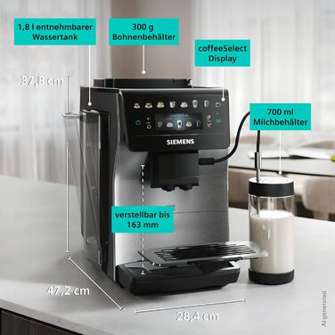 Кавомашина Siemens EQ600 iAroma TP605EM3, нержавіюча сталь, понад 40 напоїв