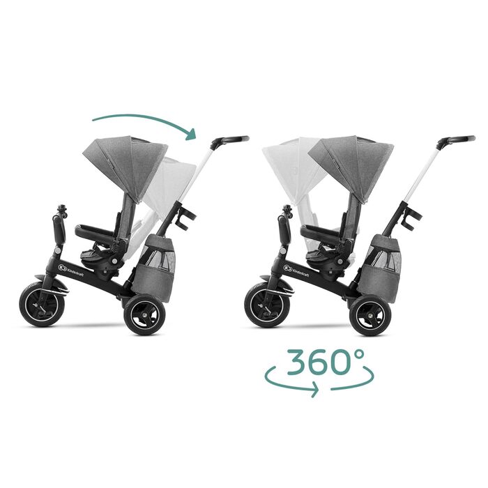 Триколісний велосипед EASYTWIST, дитячий триколісний велосипед, беговел, з аксесуарами, вікно на даху, ремені безпеки, поворот на