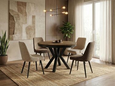 Круглий розкладний обідній стіл у стилі лофт - Індустріальний стіл з чорними металевими ніжками - Компактний стіл для вітальні - Дуб Лефкас - 100-180 см Дуб Лефкас 100 / 180 см