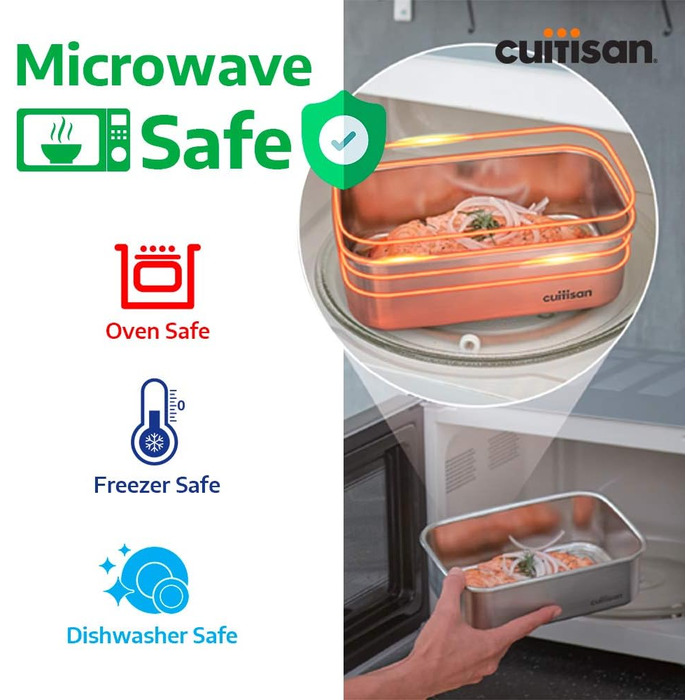 Контейнер для зберігання продуктів CANDL Cuitisan (Flora) з нержавіючої сталі з кришкою-кліпсою, прямокутний, придатний для використання в мікрохвильовій печі та духовці, EC7-SS06 980 мл 18,4 см x 13,0 см x 8,3 см / 980 мл