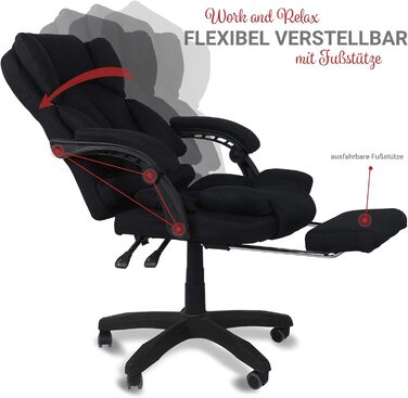 Офісне крісло, ергономічне стільце для столу, крісло керівника з тканини з м&39якими підлокітниками та підголівником, регульоване по висоті крісло, що обертається на 360, крісло, що обертається з тканини, колір чорний