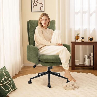 Офісне крісло IWMH з високою спинкою, ергономічне кашемірове офісне крісло, туалетний стілець з підлокітниками, поворотне крісло з регульованою висотою для офісу або вітальні (зелене)
