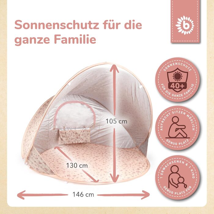 Розкладний пляжний намет Bieco Ella &quotМрійливі квіти&quot Захист від ультрафіолету 40 Розкладний пляжний намет для немовлят, пляжні аксесуари, захист від сонця, пляжний намет, дорожній захист від сонця, пляжний намет