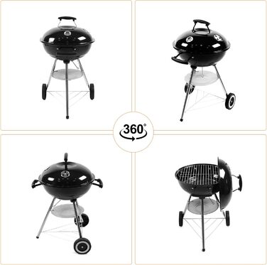Портативний вугільний гриль з нержавіючої сталі для пікніка та кемпінгу. Малий гриль з кришкою, колесами та термометром. Розбірний гриль для саду, вечірок на відкритому повітрі. Розміри 47x49x80 см.