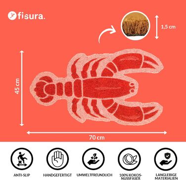 Килимок для вулиці з малюнком лобстера, виготовлений зі шкаралупи кокосового горіха з нековзною ПВХ-основою. Веселий килимок для вітального прийому. Ручний розпис. Розмір 70 см x 40 см. Червоний лобстер, червоний