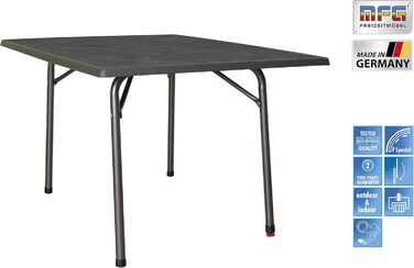 Садовий розкладний стіл MFG 132x90 см, Садовий стіл Всепогодний Компактна розкладна конструкція з вирівнювальними ніжками Не потребує складання Каркас антрацит, Декор стільниці сланець