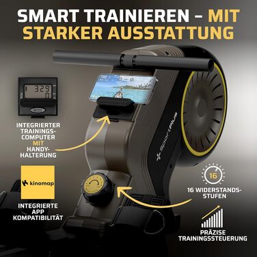 Складаний гребний тренажер SportPlus для домашнього використання - домашній тренажер з 8 рівнями опору - тиха магнітна гальмівна система, чорний/сонячний (новий дизайн)