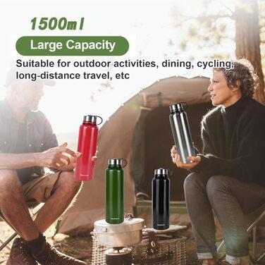 Термос MIGHTYDUTY з нержавіючої сталі об&39ємом 1,5 л, зберігає воду гарячою або холодною протягом 6-24 годин, велика місткість, герметичний, ідеально підходить для кави та чаю, спорту на свіжому повітрі, школи, офісу (зелений)