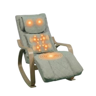 Масажне крісло-гойдалка, крісло-реклайнер, крісло для телевізора з 3-зонним масажем, масажне крісло з функцією підігріву, регульований підголівник та підставка для ніг, знімний чохол, вантажопідйомність 150 кг, бежевий