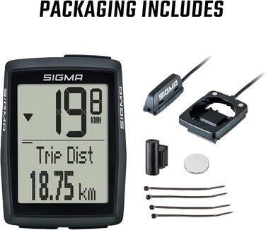 Велокомп'ютер SIGMA BC 14.0 WR, 1.22 дюйма, Дротовий/Барометричний, Пластик, Чорний