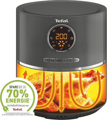 Аерофритюрниця Tefal EY111B Ultra Fry Аерофритюрниця, Смаження, Гриль, Випічка, 1,2 кг для 6 осіб, 8 програм приготування, Цифровий дисплей, енергозберігаюча, здорова фритюрниця без олії, Сірий