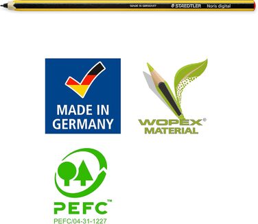 Стилус для цифрового письма та малювання на сенсорних екранах EMR (класична шестикутна форма, 4096 рівнів тиску, тонкий наконечник 0,7 мм), жовтий/чорний Стандартний Noris digital classic, 180 22, EMR Stylus