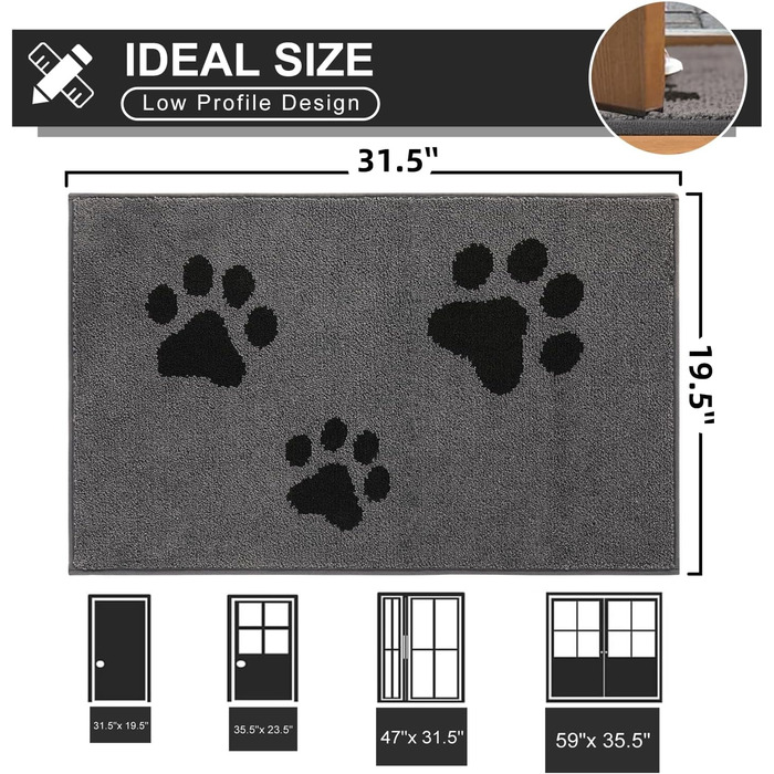 Килимок Mibao для прихожих 50 x 80 см, брудозбірний килимок для вхідних та задніх дверей, нековзні килимки для підлоги, можна прати в пральній машині, м&39який килимок для домашніх тварин, для брудного взуття та лап, сірий 50 x 80 см (прямокутна призма)
