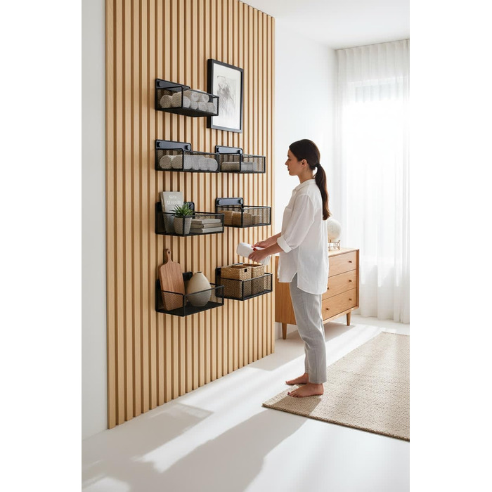 Набір аксесуарів дизайнерського виробника, полиці та настінні контейнери для настінних органайзерів та акустичні панелі для саморобних настінних полиць для офісу, кухні тощо (великий металевий дротяний кошик для настінних органайзерів без свердління) Мета