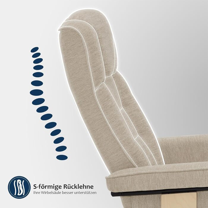 Крісло M MCombo Relax з підніжкою, крісло для телевізора з поворотом на 360 та функцією відкидання, крісло для телевізора вантажопідйомністю до 120 кг, сучасне крісло для вітальні, 9019 (тканина, бежевий) Бежева тканина