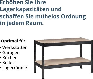 Стелаж SCHULTE Shelf World для важких умов експлуатації з 2 дерев&39яними полицями, 43x100x40 см (ВxШxГ), вантажопідйомність на полицю приблизно 150 кг, чорне текстуроване покриття, стелаж для зберігання, стелаж для підвалу, стелаж для майстерні, стелаж б