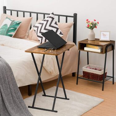 Складаний бічний столик HOOBRO, невеликий столик-піднос, складні столи з регульованою висотою, 60 x 40 x 60 см, піднос під телевізор в індустріальному стилі, столик-піднос, столик для закусок, темно-коричневий EBF16BZ01