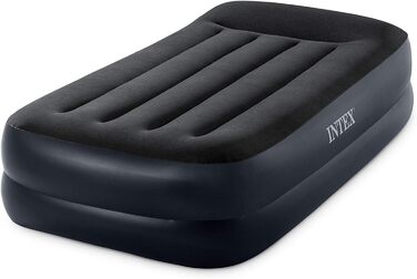 Надувний матрац двомісний Intex Adult Queen Pillow Rest з Fiber-Tech Bip,  з піднятою спинкою верх чорний/низ синій