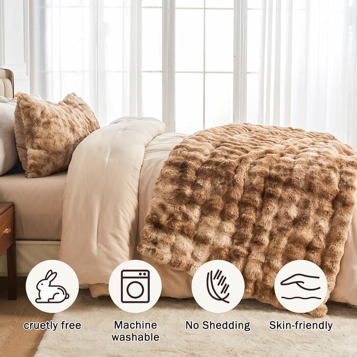 Пухнаста ковдра EMME, пухнаста товста ковдра з кроликом, пухнастий плед для дивана, флісова ковдра, пухнаста ковдра для вітальні, двоспальний диван, сіро-коричневий, 1-тай-дай