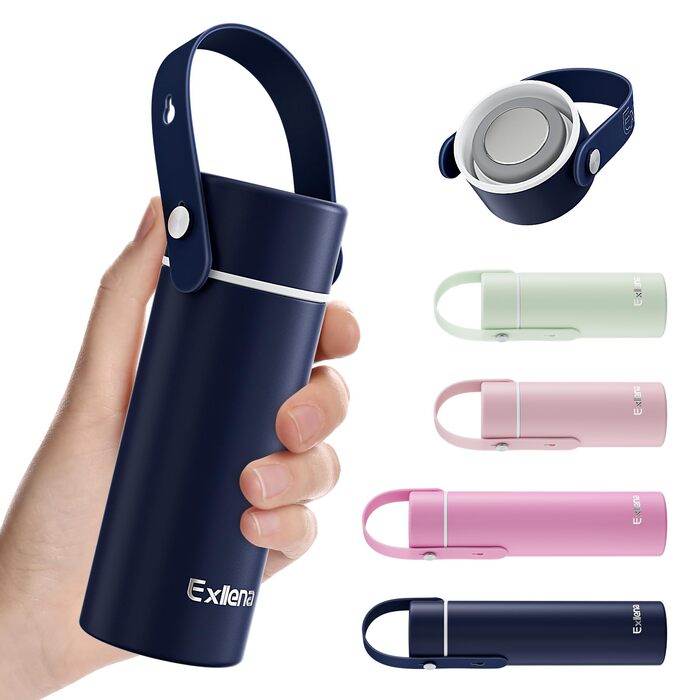 Маленька пляшка для води об&39ємом 200 мл з регульованою силіконовою ручкою Міні-термос з кришкою з нержавіючої сталі, легкий та компактний, 100 герметичний ідеально підходить для подорожей. (темно-синій) 201 мл темно-синій