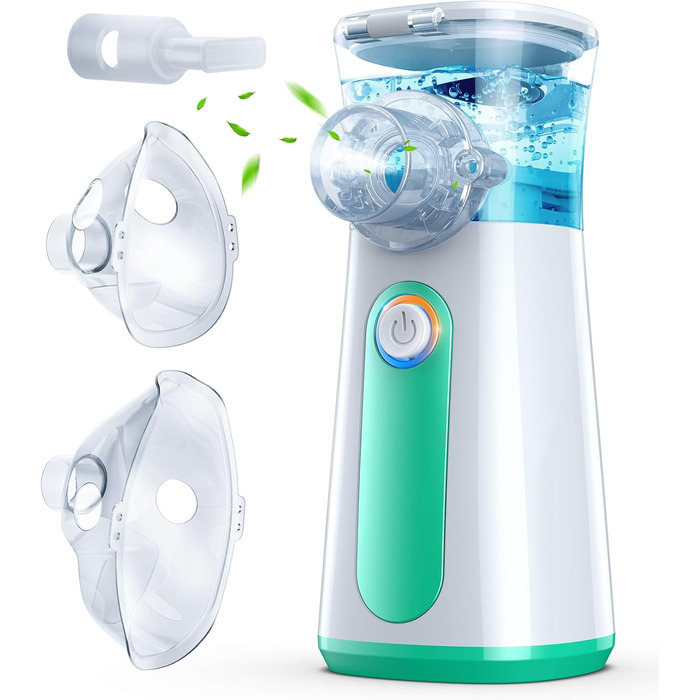 Небулайзерний інгалятор для дорослих, безшумний ультразвуковий інгалятор для дітей, комплект інгалятора з мундштуком і 2 масками, 3 швидкості, USB-C, акумулятор працює довго - зелений