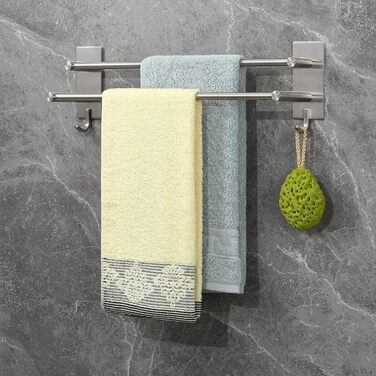 Рушникосушка без свердління подвійна 43,5 см з нержавіючої сталі рушникосушка для ванної кімнати самоклеюча рушникосушка настінна