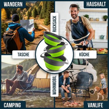 Складаний набір мисок 3-в-1 з ситечком, 1,7 л / 2,8 л, багатофункціональний, можна мити в посудомийній машині, компактний варіант для дому та кухні на природі, антрацитово-зелений