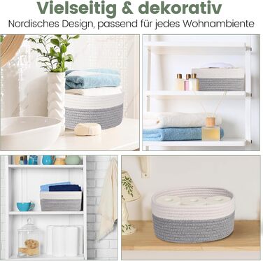 Кошик для зберігання з бавовняної мотузки, набір з 5 шт. , кошик для зберігання, органайзер для пеленального столу, кошик для зберігання у ванну кімнату, дитячу кімнату, пеленальний столик, білий та сірий.