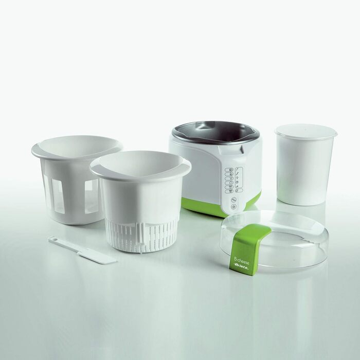 Машина для сиру та йогурту з 6 програмами, м'яка на дотик панель керування, контейнер 500 мл з антипригарним покриттям, максимальна температура 90C, включаючи книгу рецептів, 500 Вт, білий/зелений, 615