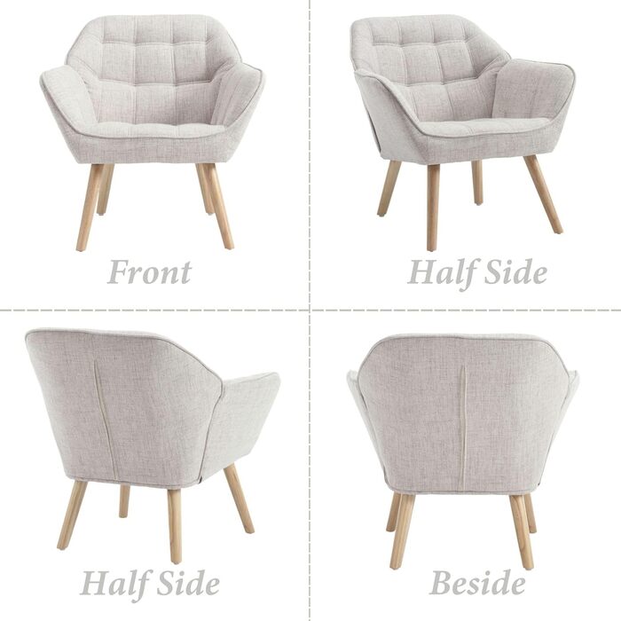 Акцентне крісло, м&39яке крісло для читання з лляними дерев&39яними ніжками, крісло для читання, одномісний диван, крісло під телевізор для вітальні, спальні, бежевий 1 бежевий