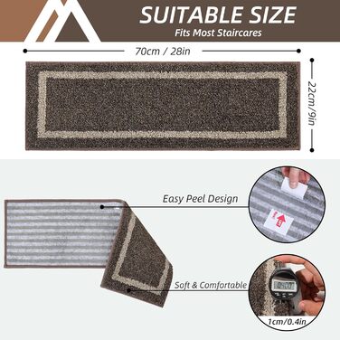 М&39які дерев&39яні сходинки, сходові доріжки для дітей та собак, 100 поліестер, основа з TPE, коричневі, квадратні, 71,1 x 22,9 см, 15 шт.