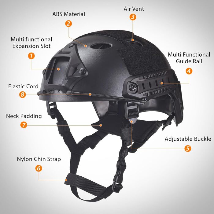 Армійський шолом у стилі SWAT Combat PJ Fast для CQB, страйкболу, пейнтболу, стрільби чорного кольору