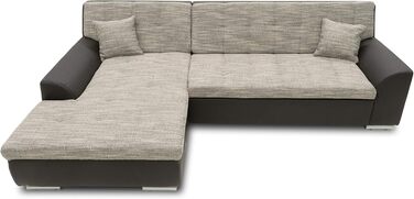 Колекція кутовий диван Treviso, L-подібний диван зі штучної шкіри та тканої тканини, кутовий диван, диван, м&39який кутовий модуль, 267 x 178 x 83 см (Ш x Г x В), сірий/чорний, шезлонг з лівим бортом, чорно-сірий
